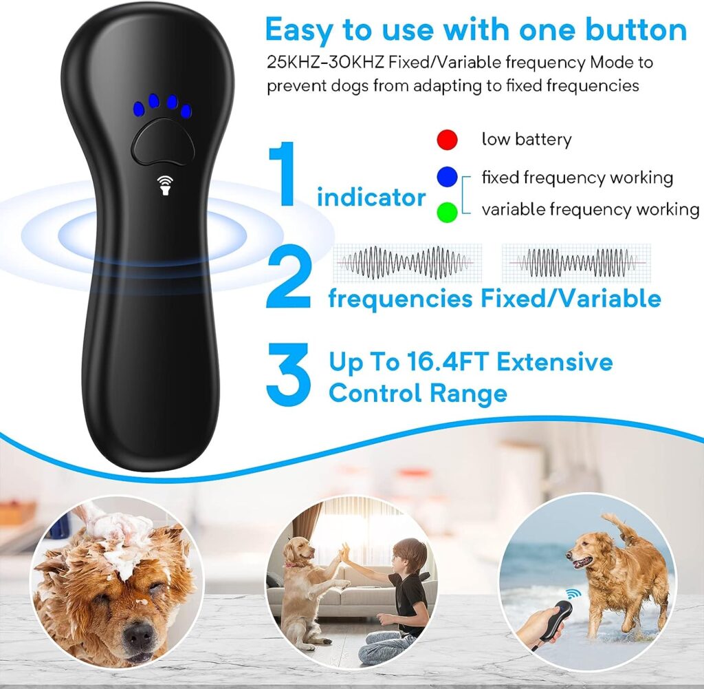 Ahwhg New Anti Barking Device, Dog Barking Control Devices,Rechargeable Ultrasonic Dog Bark Deterrent up to 16.4 Ft Effective Control Range Safe for Human  Dogs Portable Indoor  Outdoor (Black)