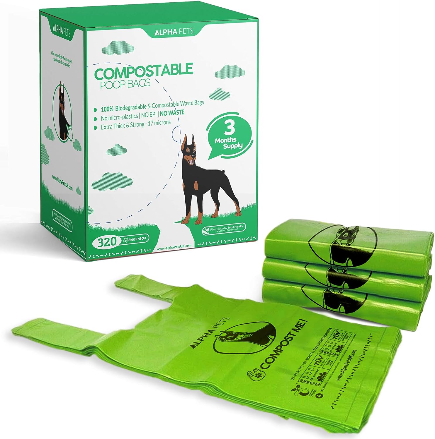 alpha pets compostable dog poo bags with easy tie handles review