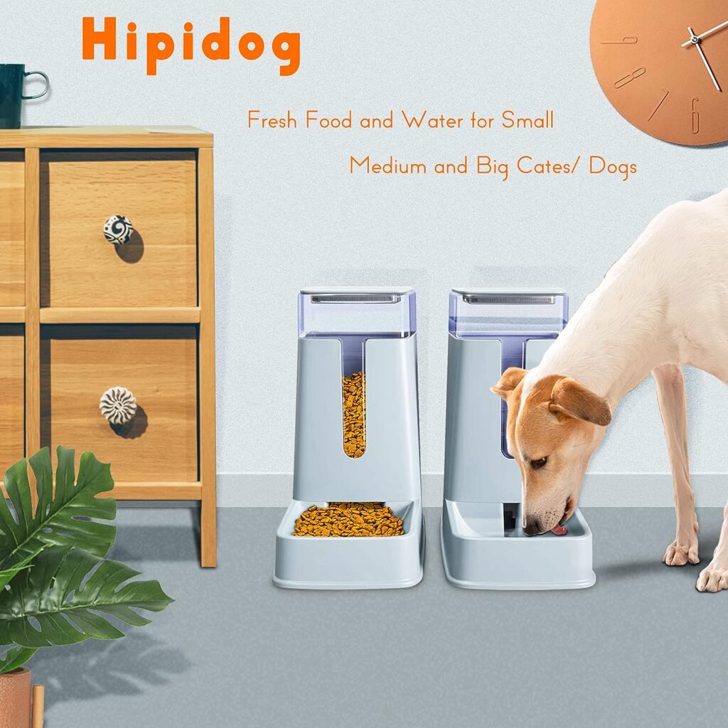 Automatic Pet Feeder SmallMedium Pets Automatic Food Feeder and Waterer Set 3.8L, Travel Supply Feeder and Water Dispenser for Dogs Cats Pets Animals (light gray)