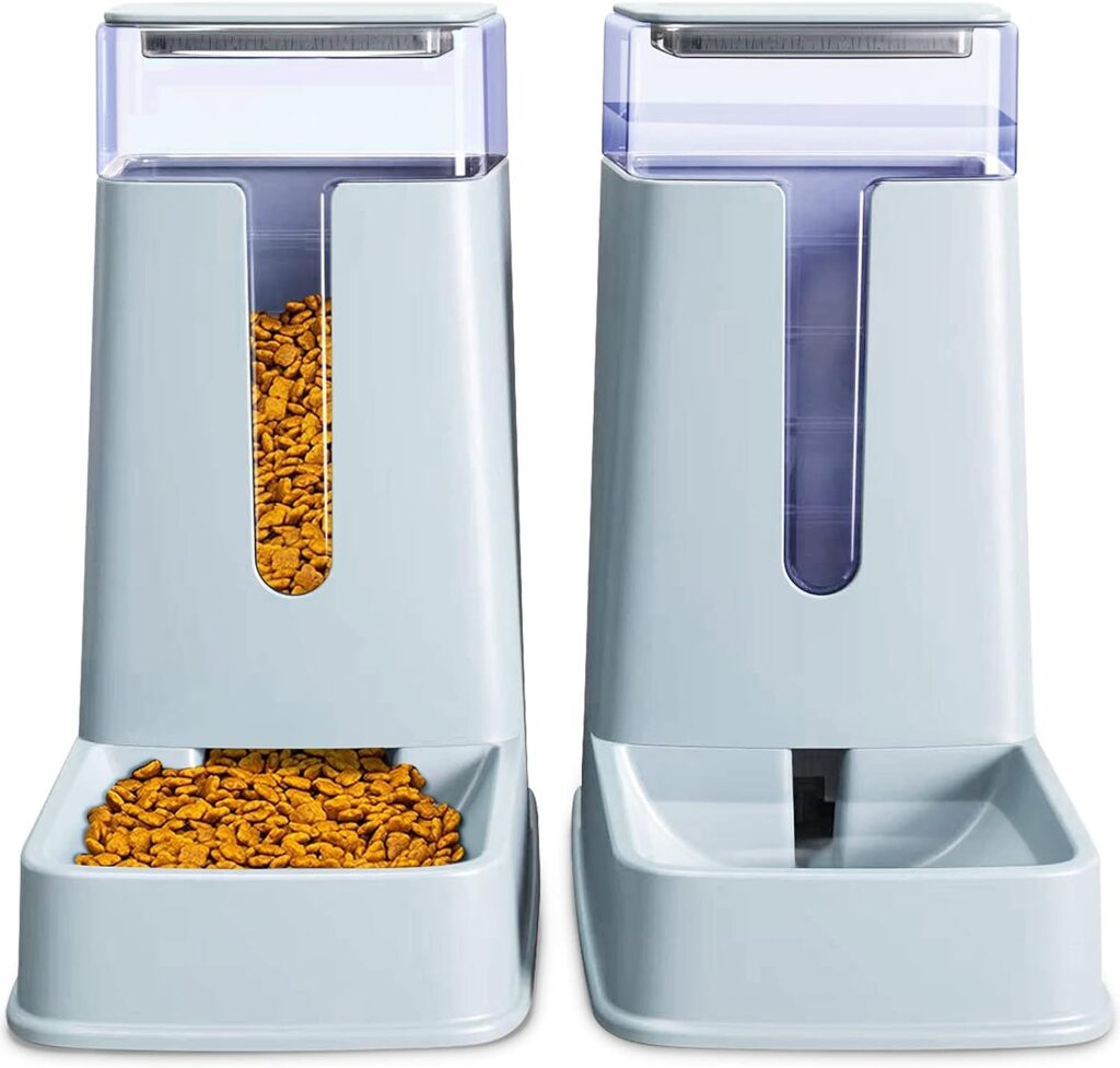 Automatic Pet Feeder SmallMedium Pets Automatic Food Feeder and Waterer Set 3.8L, Travel Supply Feeder and Water Dispenser for Dogs Cats Pets Animals (light gray)