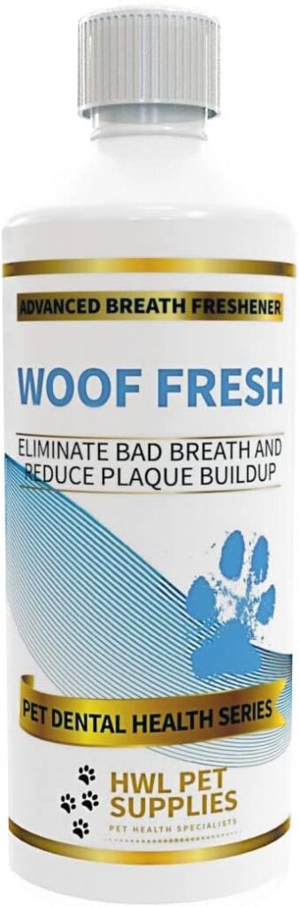 HWL Pet Supplies - Dog Breath Freshener - Advanced Dental Water Additive - Dog Mouthwash - Plaque Off Dogs - Eliminate Bad Breath  Reduce Plaque Buildup - WOOF FRESH - Dog Teeth Cleaning - Made In UK