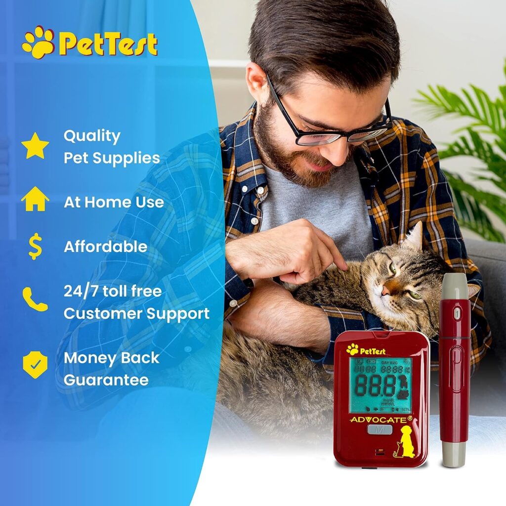 PetTest Glucose Monitoring System | Blood Sugar Check Kit for Dogs Cats - Full Kit Includes 25 Test Strips, 25 Lancets, Red Dot Lancing Device, Glucose Meter, Carrying Case | Pets Diabetic Supplies