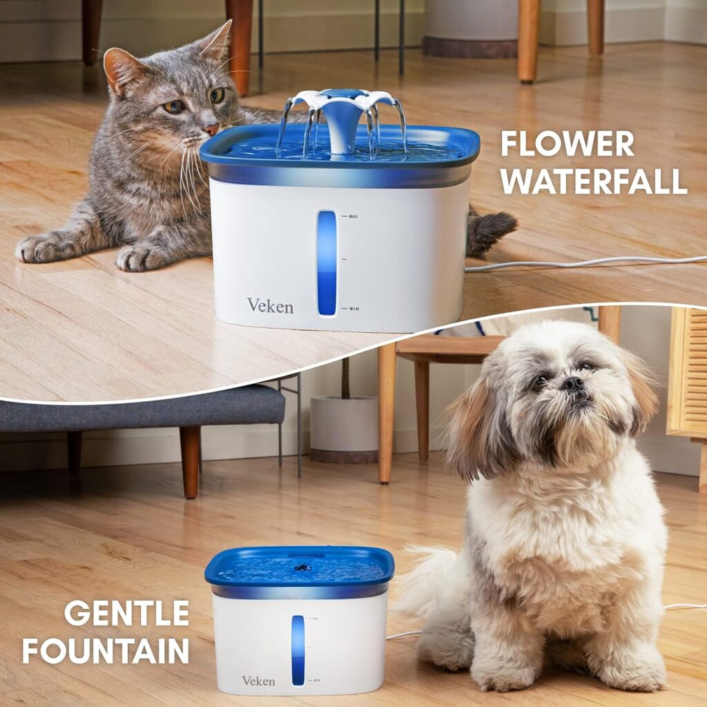 Veken 95oz/2.8L Pet Fountain, Automatic Cat Water Fountain Dog Water Dispenser with Smart Pump for Cats, Dogs, Multiple Pets (Blue, Plastic)