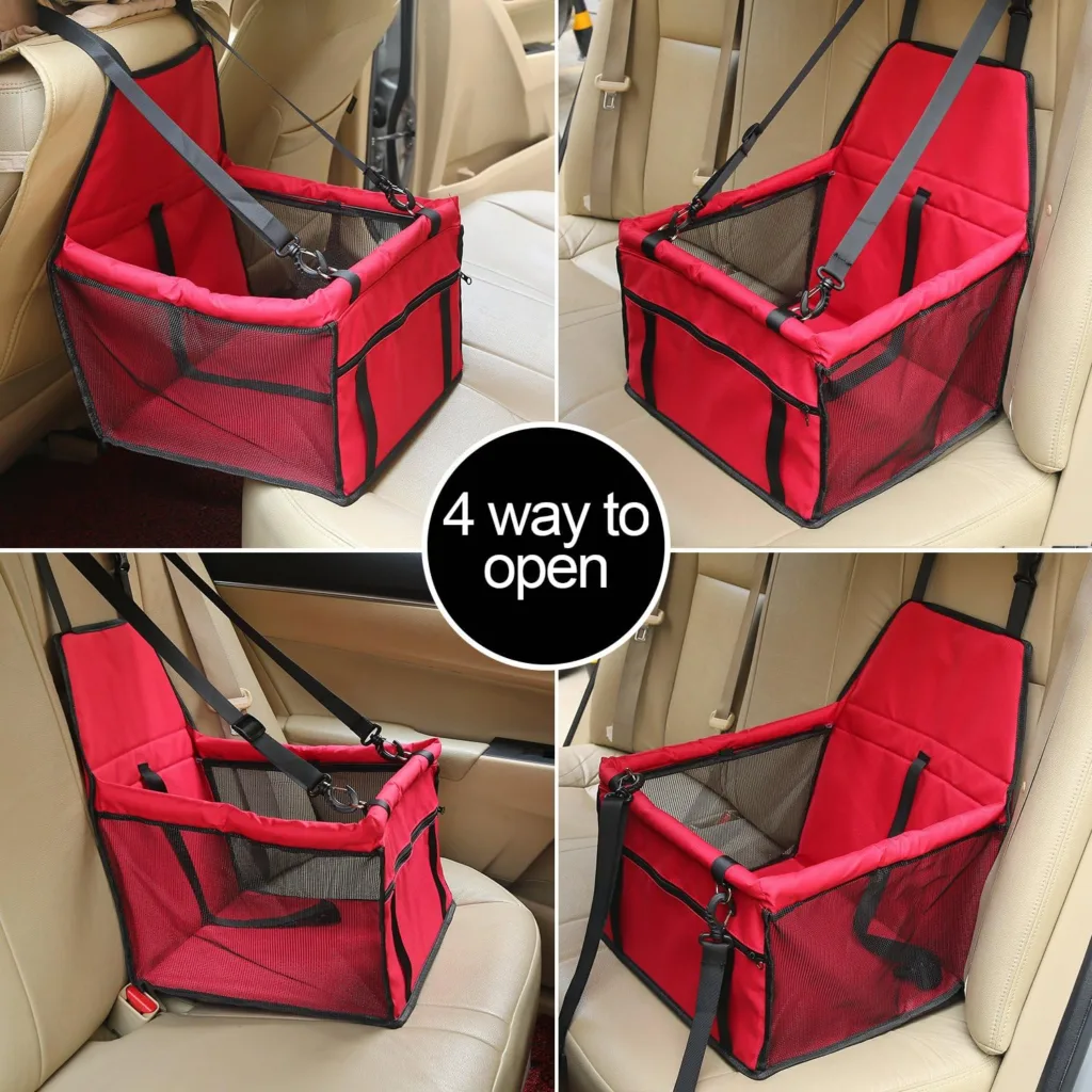 Aandyou Pet Car Booster Seat Breathable Waterproof Pet Dog Car Supplies Travel Pet Car Carrier Bag Seat Protector Cover with Safety Leash for Small Dogs Cats Puppy (Red)