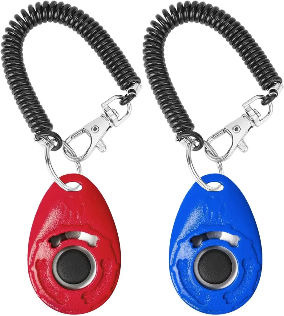 Acehome 2 Pack Dog Training Clicker with Wrist Strap, Pet Training Clicker with Big Button Effective Behavioral Training Tool for Cats Birds Puppy Recall (Red  Blue)