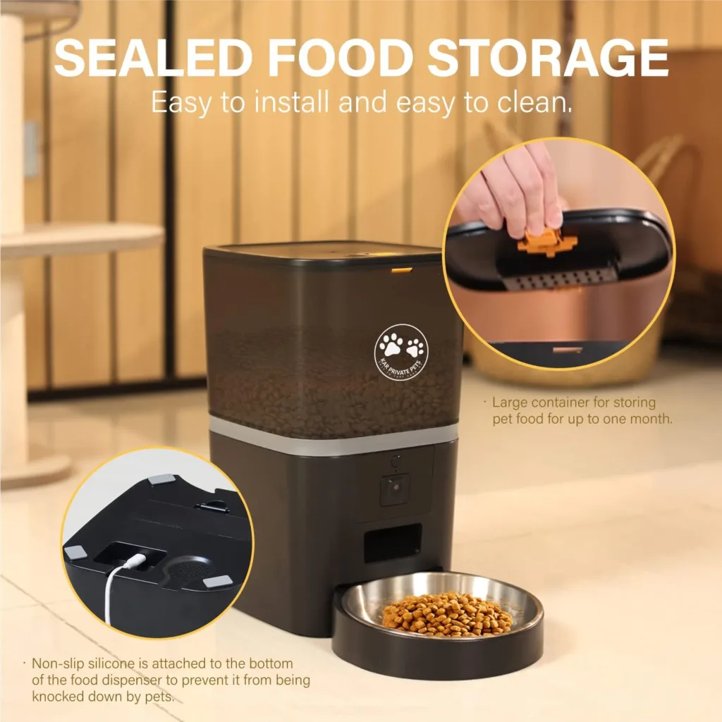 Automatic Cat Feeder, KAR PRIVATE PETS 6L WiFi Video Pet Feeder Food Dispensers with Timer Feeding  Watering Supplies for Cats 2-Way Audio Mobile Phone Control, Black