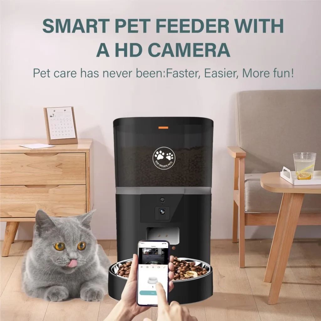 Automatic Cat Feeder, KAR PRIVATE PETS 6L WiFi Video Pet Feeder Food Dispensers with Timer Feeding  Watering Supplies for Cats 2-Way Audio Mobile Phone Control, Black