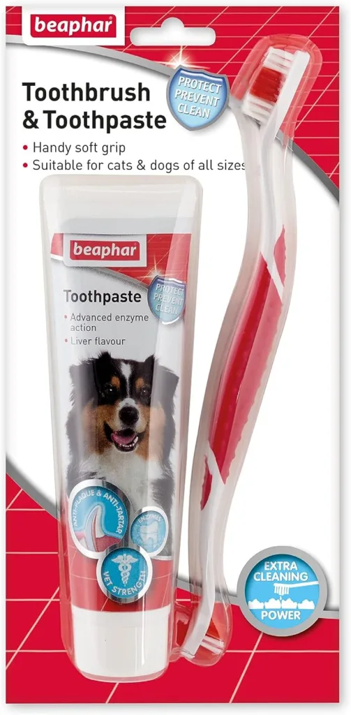 Beaphar | Toothbrush  Toothpaste Dental Care Kit | For Dogs  Cats | Includes a Double-Ended Toothbrush  Liver-Flavoured Enzymatic Toothpaste, 100g Tube