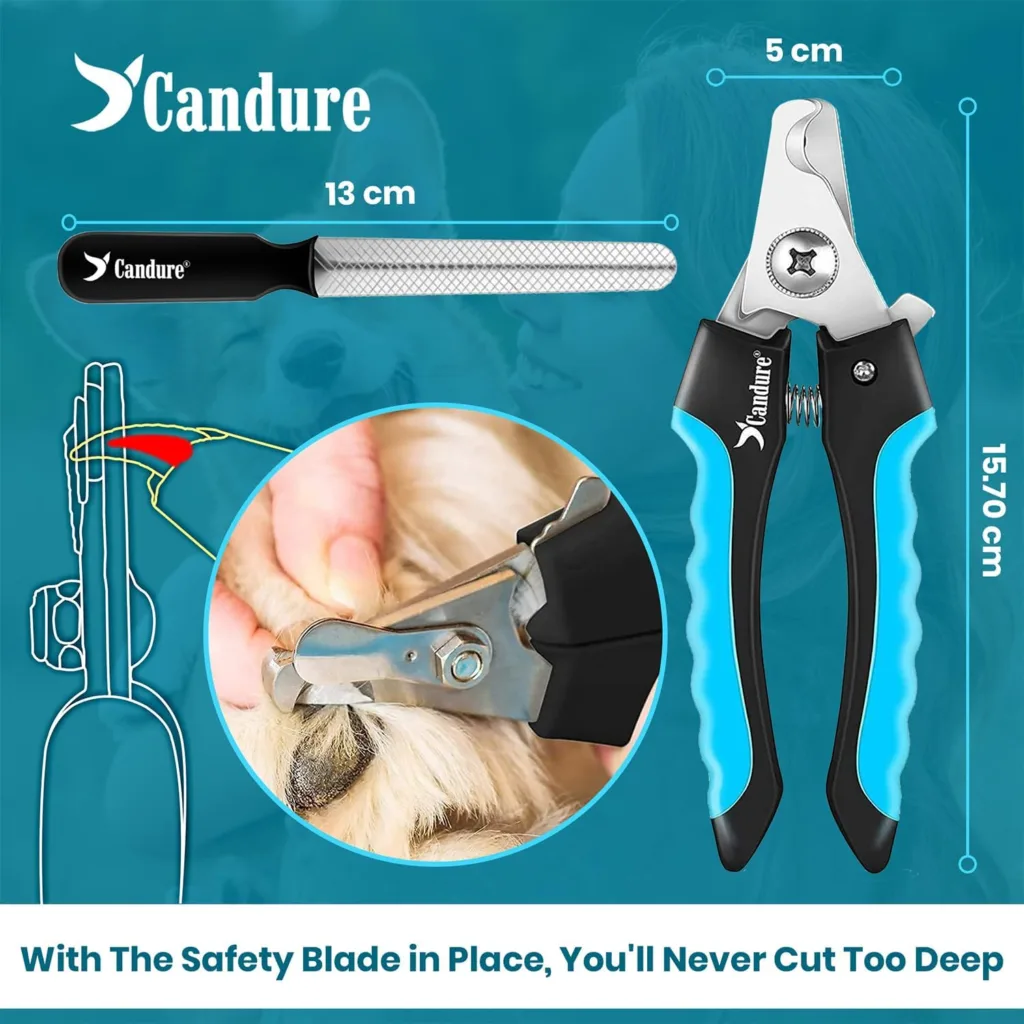 CANDURE Dog Nail Clippers for Large, Medium and Small Breed Professional Pet Nail Clipper Suitable for Cats, Rabbits and Guinea Pigs With Safety Lock and Protective Guard to Avoid Over Cutting (6)