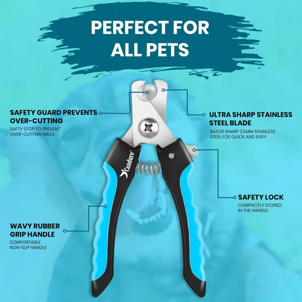 CANDURE Dog Nail Clippers for Large, Medium and Small Breed Professional Pet Nail Clipper Suitable for Cats, Rabbits and Guinea Pigs With Safety Lock and Protective Guard to Avoid Over Cutting (6)