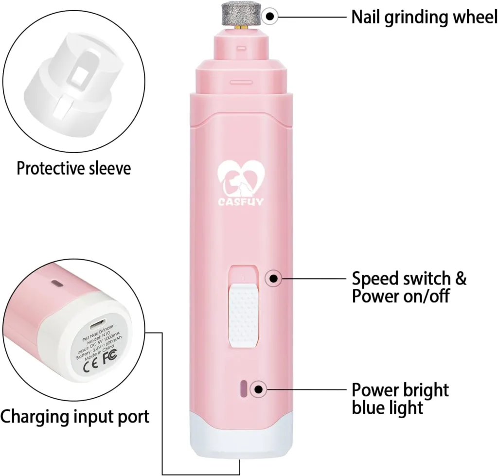 Casfuy Dog Nail Grinder Upgraded - Professional 2-Speed Electric Rechargeable Pet Nail Trimmer Painless Paws Grooming  Smoothing for Small Medium Large Dogs  Cats