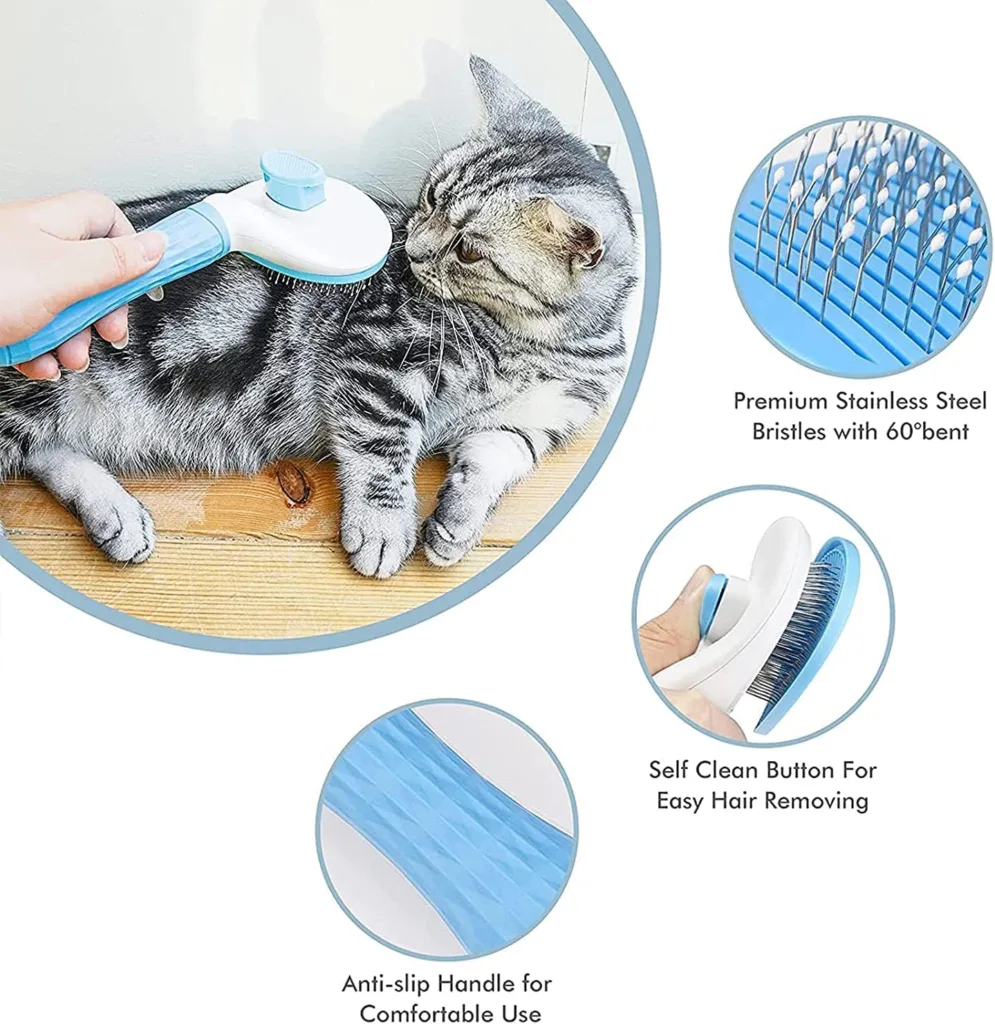 Dog Brush Cat Brush Grooming Comb,Self Cleaning Cat Dog Slicker Brushes with Smooth handle,Pet Grooming Tool with Cleaning Button for Cat Dog Shedding Tools Cat Dog Massage Clean Tangled Brush