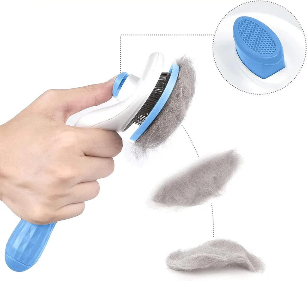 Dog Brush Cat Brush Grooming Comb,Self Cleaning Cat Dog Slicker Brushes with Smooth handle,Pet Grooming Tool with Cleaning Button for Cat Dog Shedding Tools Cat Dog Massage Clean Tangled Brush