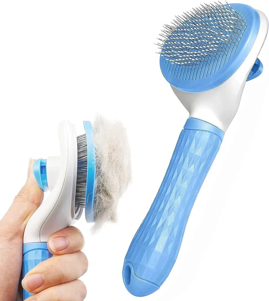 Dog Brush Cat Brush Grooming Comb,Self Cleaning Cat Dog Slicker Brushes with Smooth handle,Pet Grooming Tool with Cleaning Button for Cat Dog Shedding Tools Cat Dog Massage Clean Tangled Brush