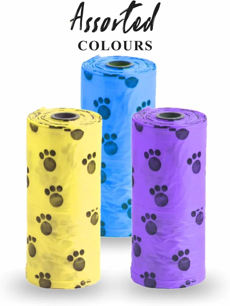 Dog Poo Bag Heavy Duty Pet Waste Bags Disposal Bag Leak Proof Puppy Poop Bags Print Paw Design Extra Thick Disposable Doggy Refill Rolls For Dogs Pet Supplies Assorted Colour 3 X 20Pc (Pack Of 1)