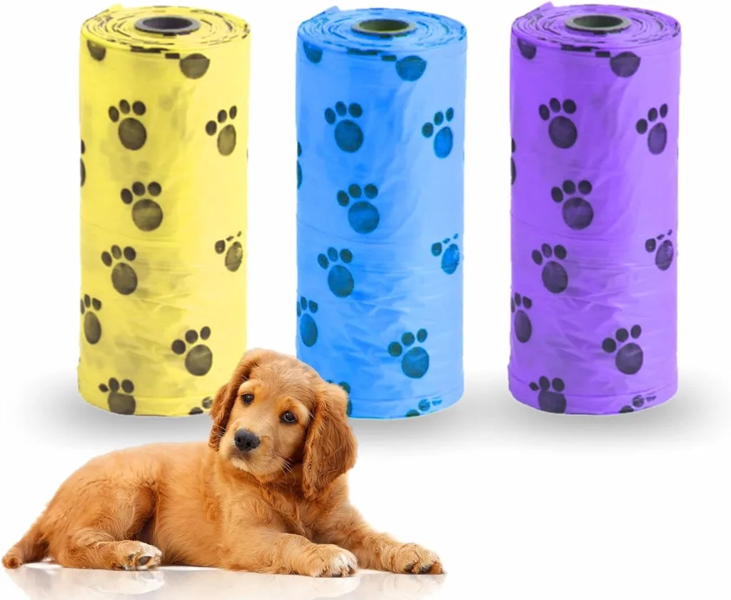 Dog Poo Bag Heavy Duty Pet Waste Bags Disposal Bag Leak Proof Puppy Poop Bags Print Paw Design Extra Thick Disposable Doggy Refill Rolls For Dogs Pet Supplies Assorted Colour 3 X 20Pc (Pack Of 1)