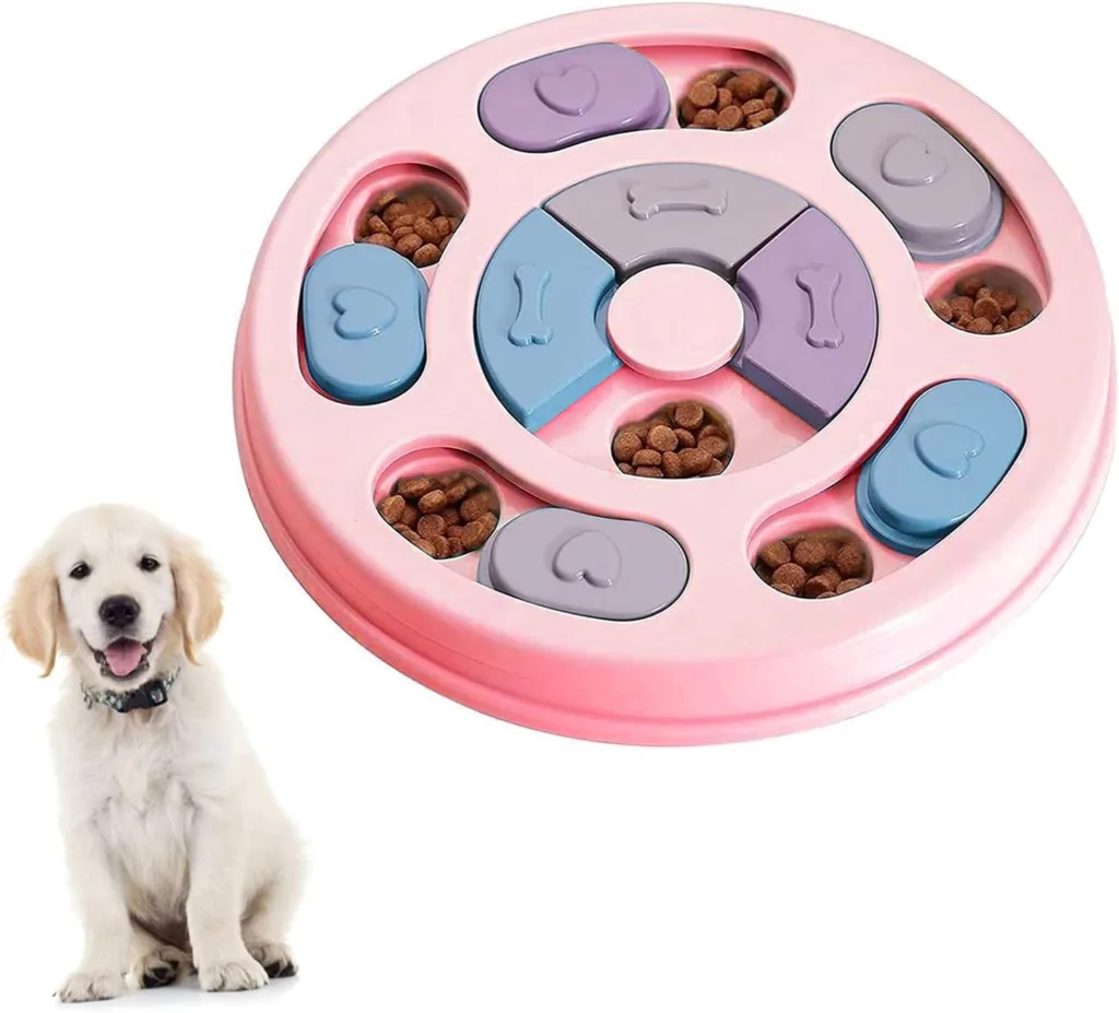 Dog Puzzle Slow Feeder Toy,Puppy Treat Dispenser Slow Feeder Bowl Dog Toy,Dog Brain Games Feeder with Non-Slip, Improve IQ Puzzle Bowl for Puppy (Pink)