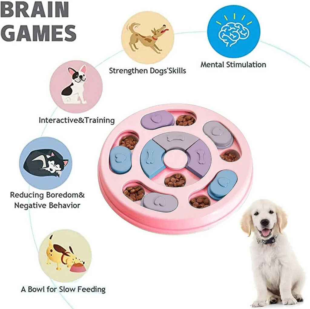 Dog Puzzle Slow Feeder Toy,Puppy Treat Dispenser Slow Feeder Bowl Dog Toy,Dog Brain Games Feeder with Non-Slip, Improve IQ Puzzle Bowl for Puppy (Pink)