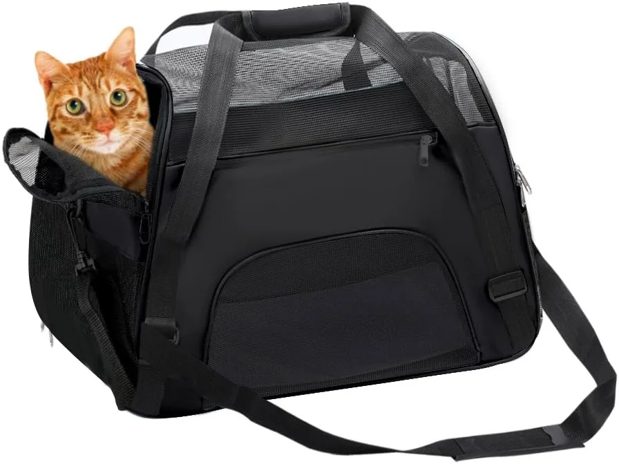 DONYER POWER Soft Sided Pet Carrier for Dogs  Cats Comfort Airline Approved Under Seat Travel Tote Bag Backpack, Travel Bag for Small Animals with Mesh Top and Sides,BLACK