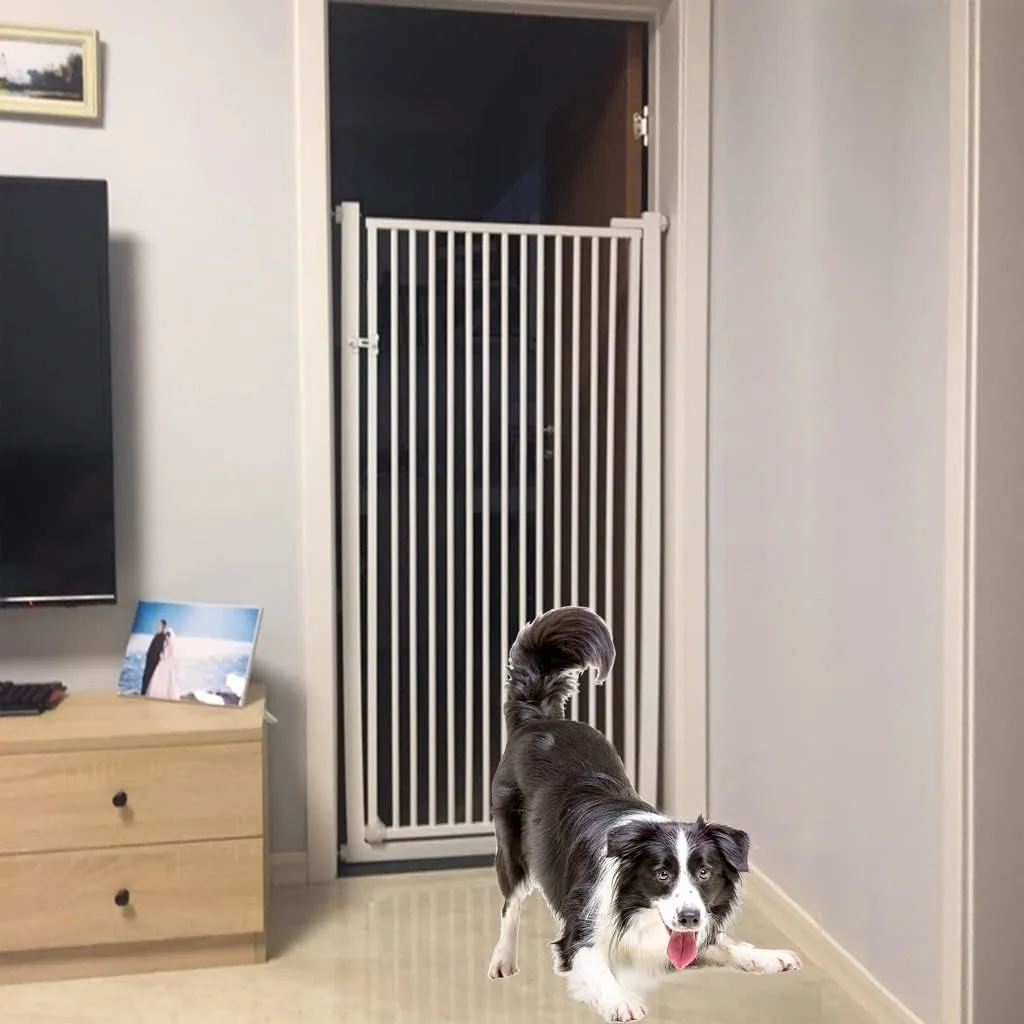 Extra Tall 120cm-150cm Pet Gate For Dogs and Cats, Baby Safety Gate for Doorways/Stairs/Hallways, White Metal Encrypted Barrier Indoor Safety Gates for Children  Pets, Fits 70-104cm Wide Pet Supplies