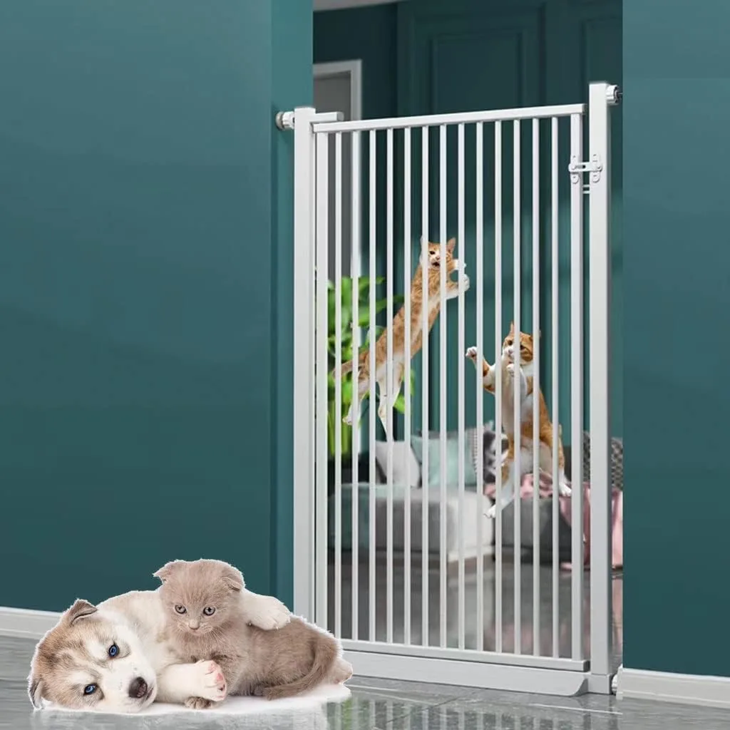 Extra Tall 120cm-150cm Pet Gate For Dogs and Cats, Baby Safety Gate for Doorways/Stairs/Hallways, White Metal Encrypted Barrier Indoor Safety Gates for Children  Pets, Fits 70-104cm Wide Pet Supplies