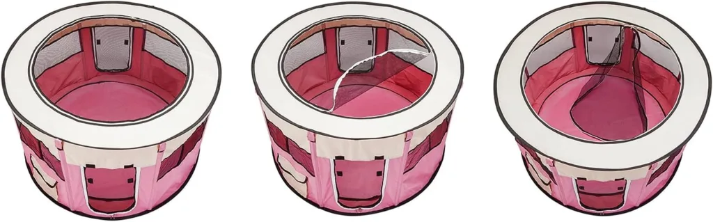 Floving Collapsible Round Park Portable Pet Park Indoor/Portable Foldable Pet Dog Cat Puppy Playpen (pink-S)