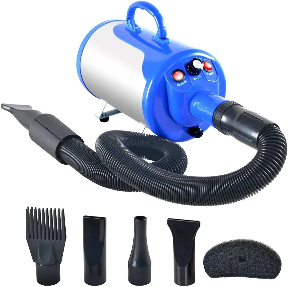 Gravitis Pet Supplies 3.2HP Professional Pet Hair Dryer with Hose – A Powerful but Quiet Dog Dryer with Variable Speed (Blue)