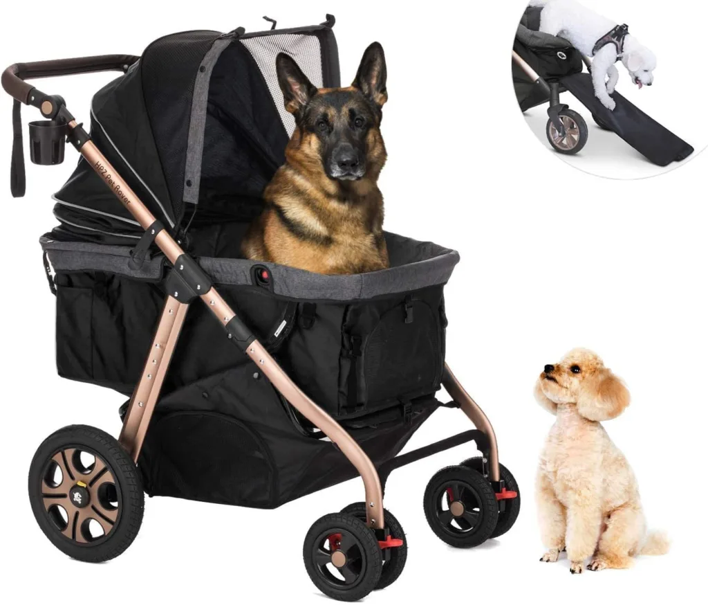 HPZ Pet Rover Titan-HD Premium Super-Sized Dog/Cat/Pet Stroller SUV Travel Carriage/w Access Ramp/Zipper-Less Entry/Pumpless Rubber Wheels/Aluminum Frame for Small, Med, Large, XL Pets (Black)