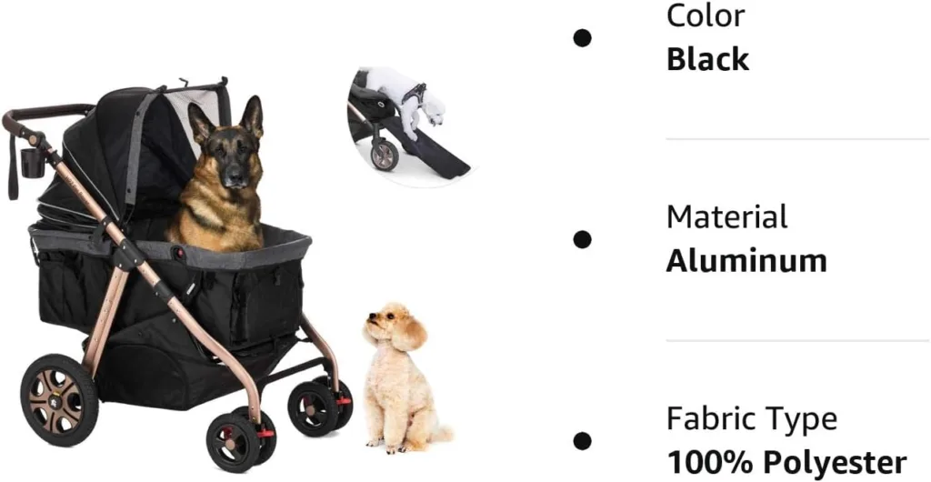 HPZ Pet Rover Titan-HD Premium Super-Sized Dog/Cat/Pet Stroller SUV Travel Carriage/w Access Ramp/Zipper-Less Entry/Pumpless Rubber Wheels/Aluminum Frame for Small, Med, Large, XL Pets (Black)