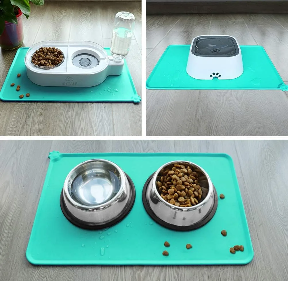 Joytale Silicone Pet Feeding Mat,Non Slip Waterproof Bowl Mat for Dog and Cat,47 x 30 cm, Teal