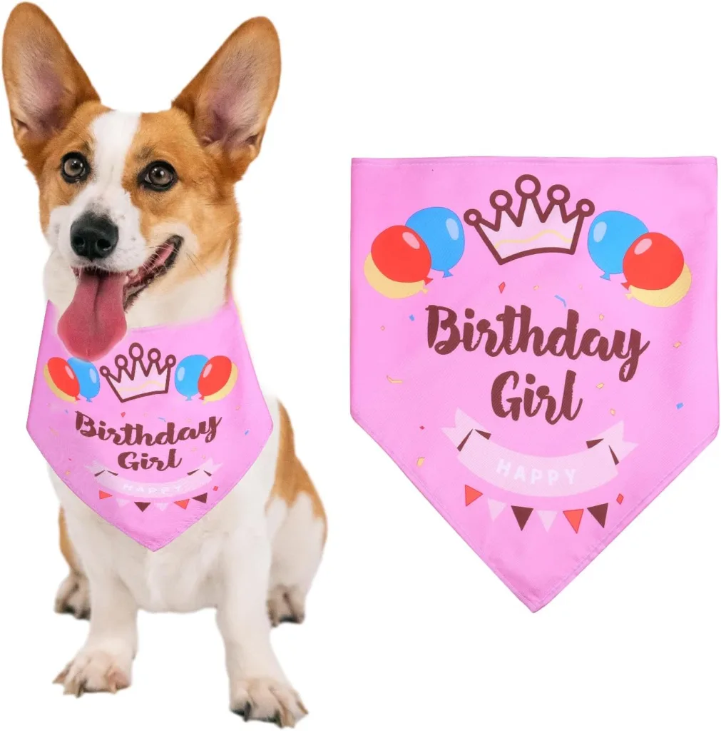 KINBOM Dog Birthday Bandana Girl, Cute Dog Bandana Dog Bibs Pet Bibs Dog Triangle Scarf Pet Triangle Scarf Puppy Pet Dog Birthday Party Supplies for Small, Medium, Large Dog Puppy Birthdays (Pink)