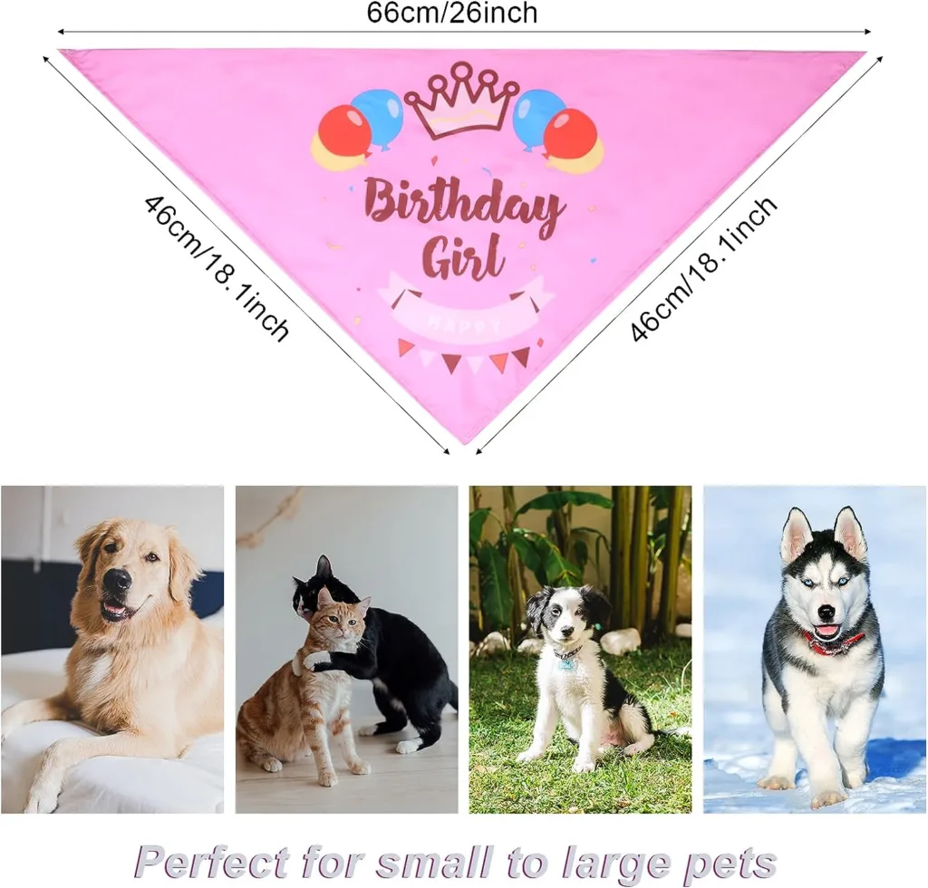 KINBOM Dog Birthday Bandana Girl, Cute Dog Bandana Dog Bibs Pet Bibs Dog Triangle Scarf Pet Triangle Scarf Puppy Pet Dog Birthday Party Supplies for Small, Medium, Large Dog Puppy Birthdays (Pink)