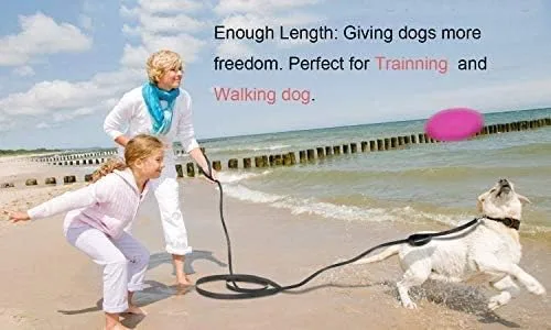 Lampop Dog Training Lead Leash Heavy Duty Strong Nylon Long Line Lead with Soft Padded Handle for Large, Medium and Small Dogs Training Running Tracking Camping or Backyard (L15m/50ft, Black)