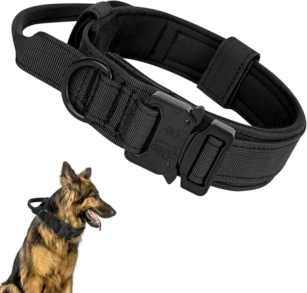 Ledeak Tactical Dog Collar, Padded Breathable Soft Nylon Pet Collar with Heavy-Duty Metal Buckle, Adjustable Basic Military Dog Collar with Handle for Medium Large Dogs (M, Black)