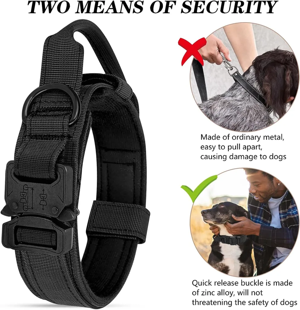 Ledeak Tactical Dog Collar, Padded Breathable Soft Nylon Pet Collar with Heavy-Duty Metal Buckle, Adjustable Basic Military Dog Collar with Handle for Medium Large Dogs (M, Black)