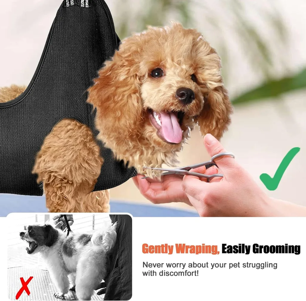 MACUNIN Dog Grooming Hammock Grooming Kit, Pet Nail Trimming Harness for Dog and Cat, Nail Cutting Helper for Small and Large Pet Bathing Shower Supplies (Medium, Black)