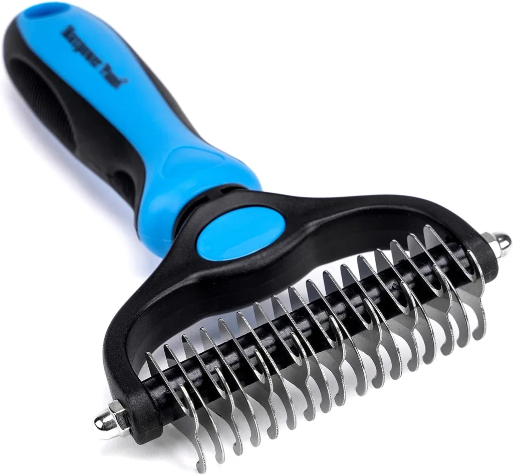 Maxpower Planet Dog Brush - Double Sided Deshedding Dematting Tool - Cat Brush Undercoat Rake - Dog Brushes Shedding Hair - Dog Grooming Brush Long Haired Cats - Cat Grooming Brush Pet Comb, Blue