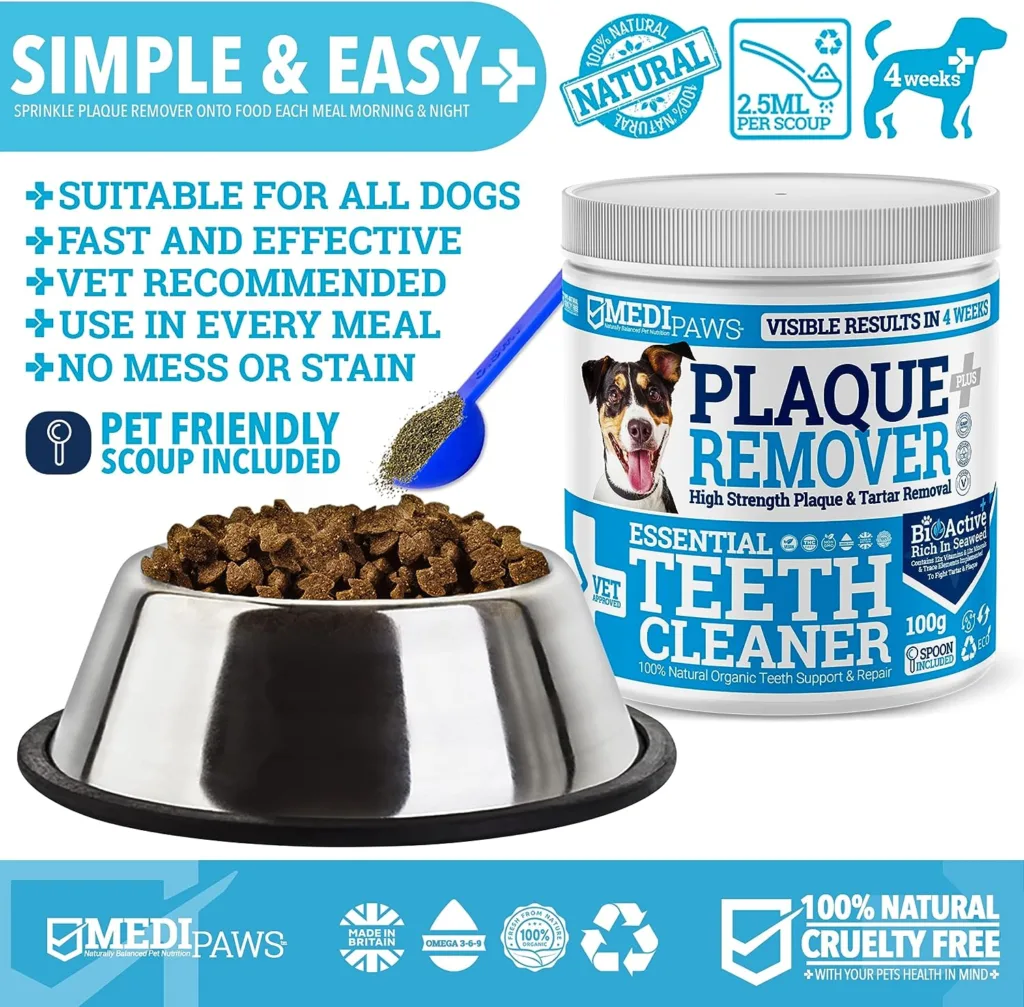 MediPaws® Plaque Off Remover 100g For Dog Teeth  Bad Breath | Just Add To Dog Food - No Need For Toothbrush or Toothpaste | Remove Bad Breath For Cats  Pets