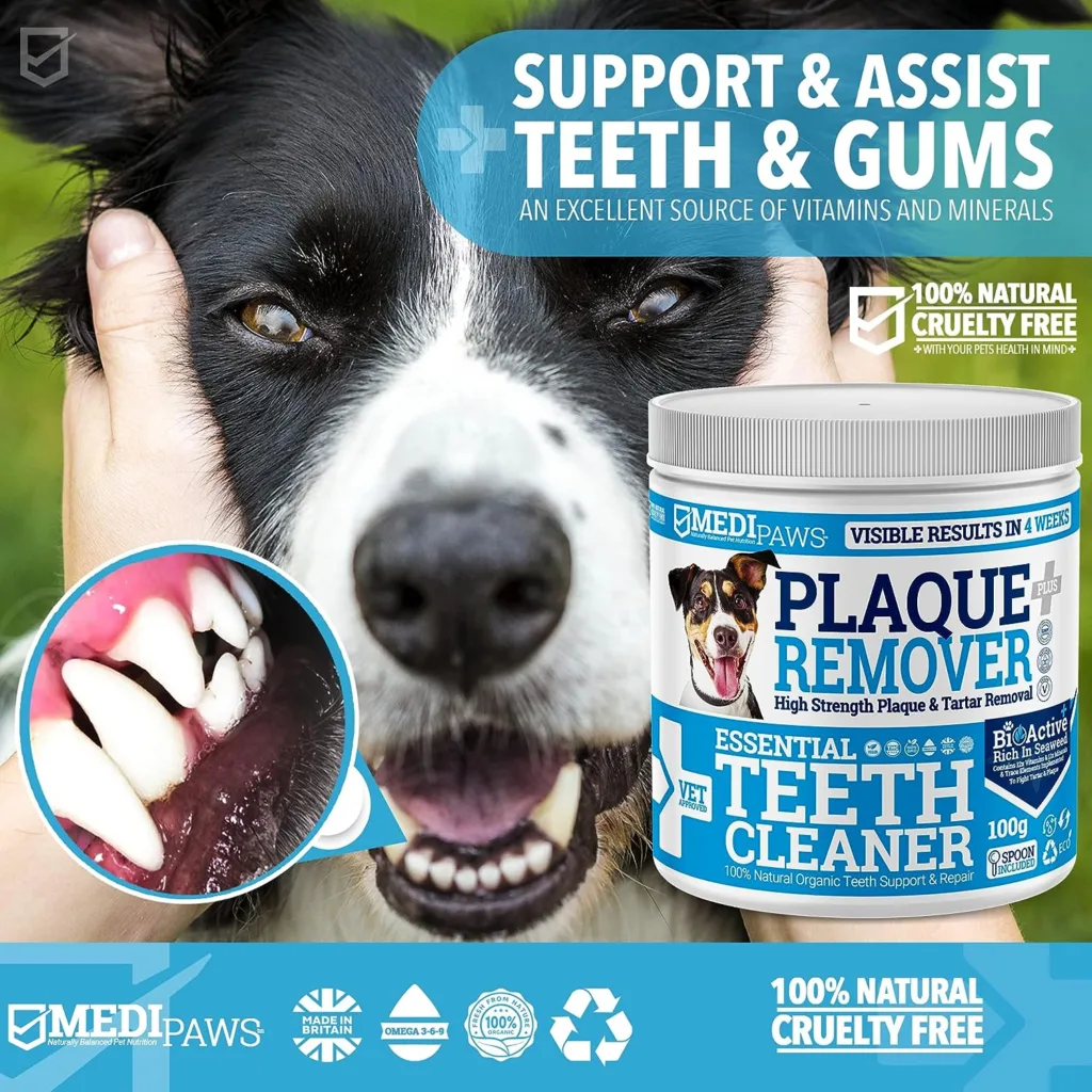 MediPaws® Plaque Off Remover 100g For Dog Teeth  Bad Breath | Just Add To Dog Food - No Need For Toothbrush or Toothpaste | Remove Bad Breath For Cats  Pets