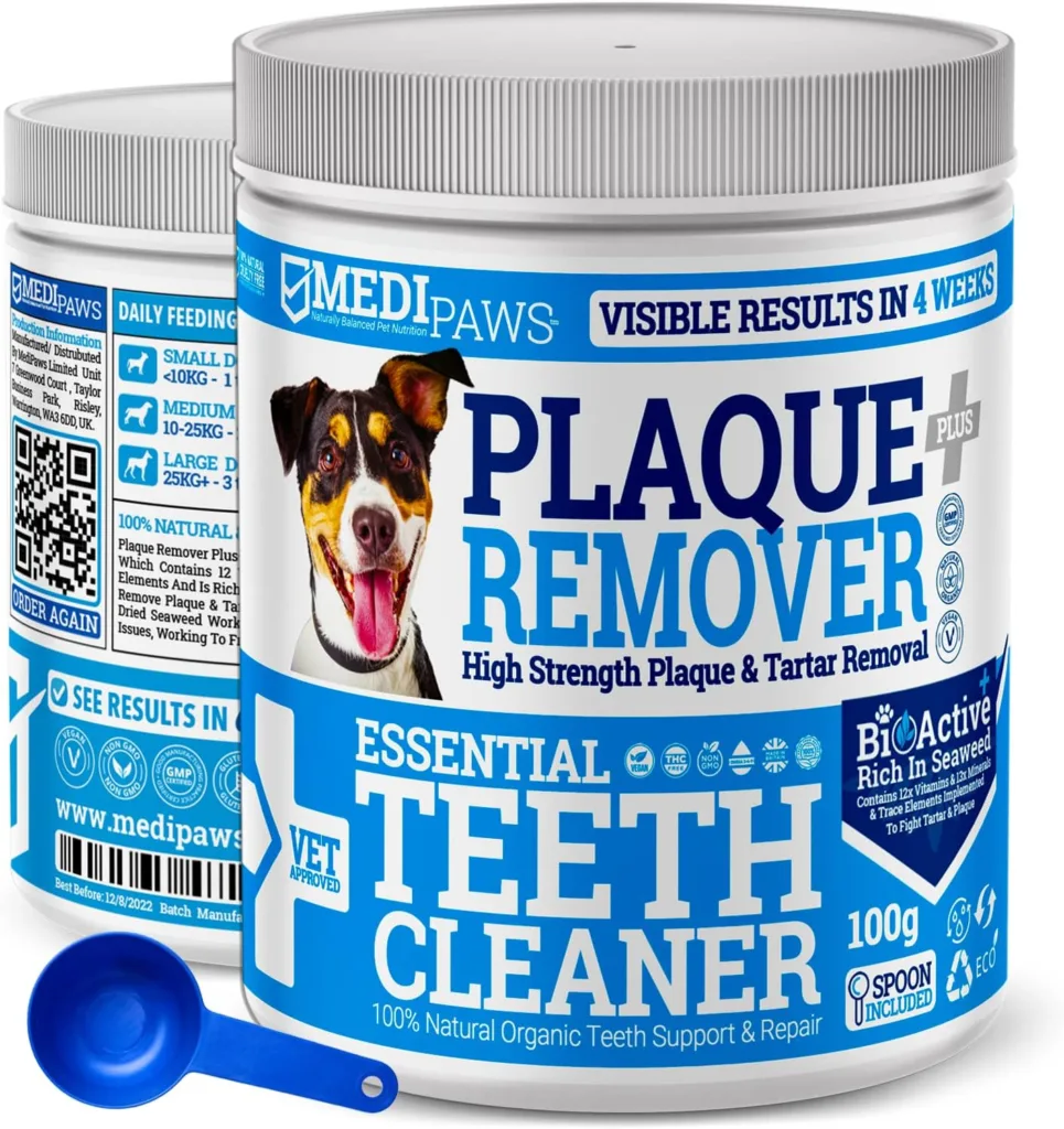 MediPaws® Plaque Off Remover 100g For Dog Teeth  Bad Breath | Just Add To Dog Food - No Need For Toothbrush or Toothpaste | Remove Bad Breath For Cats  Pets