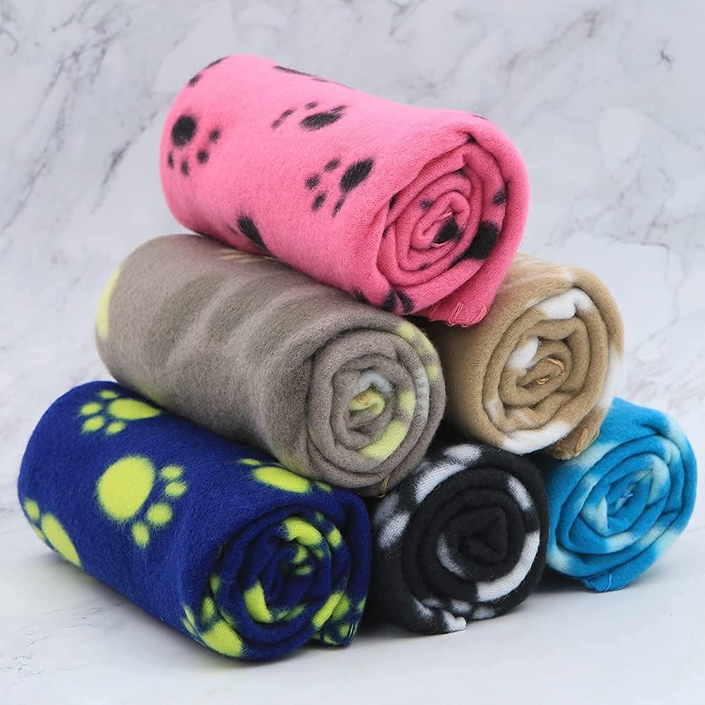 Pack of 6 Dog Blankets Soft Fleece Puppy Blankets Washable Sleep Mat Pad Bed Cover With Paw Print For Pets Cats Kitten Guinea Pig Anaimals(60 x 70cm/23.6 x 27.6 inch, Multicolor)