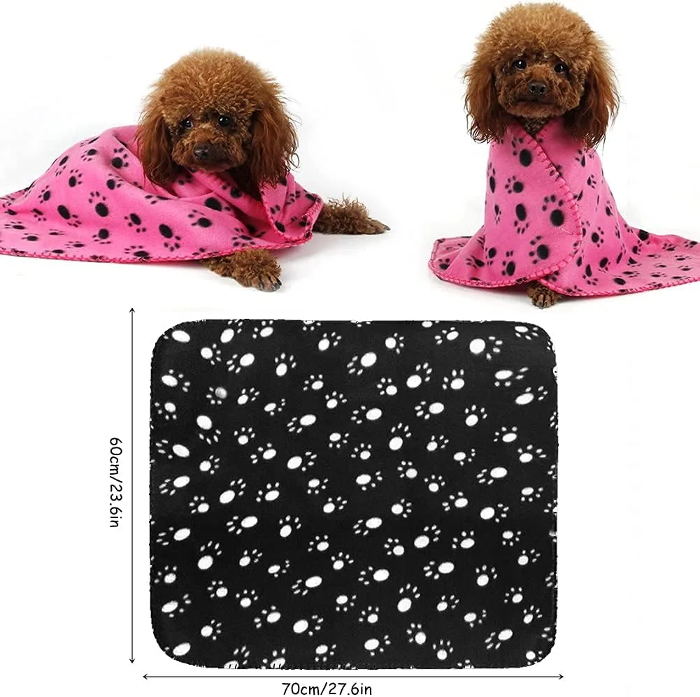 Pack of 6 Dog Blankets Soft Fleece Puppy Blankets Washable Sleep Mat Pad Bed Cover With Paw Print For Pets Cats Kitten Guinea Pig Anaimals(60 x 70cm/23.6 x 27.6 inch, Multicolor)