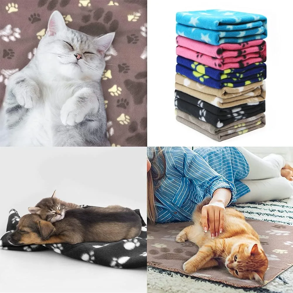 Pack of 6 Dog Blankets Soft Fleece Puppy Blankets Washable Sleep Mat Pad Bed Cover With Paw Print For Pets Cats Kitten Guinea Pig Anaimals(60 x 70cm/23.6 x 27.6 inch, Multicolor)