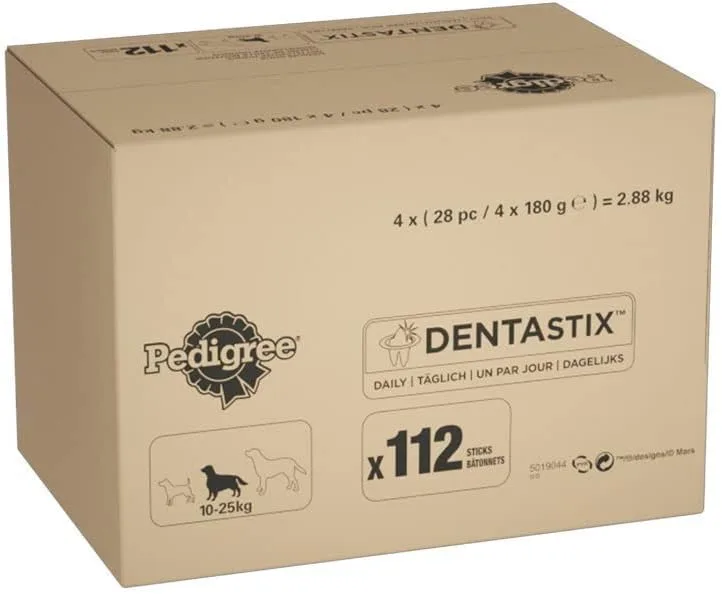 Pedigree DentaStix 112 Sticks Functional Snacks, Daily Dental Chews for Medium Dogs (10 - 25 kg), Megapack