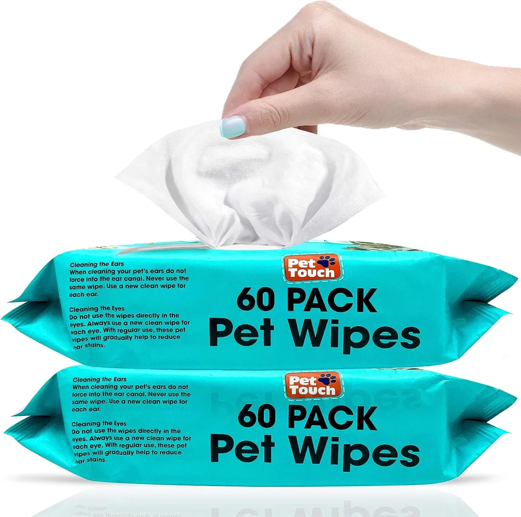 Pet Touch X 60 Pack All Purpose PET WIPES for daily Cleaning of your Dogs and Cats Deodorizing ALCOHOL FREE and WET Moist Dog Paw Cleaner  Dog Ear Cleaner Wipes Pack (120 Wipes)