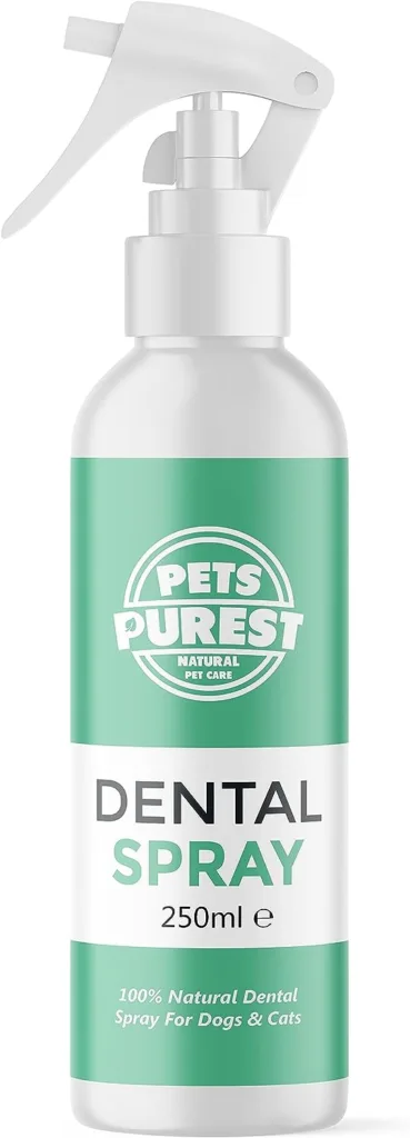 Pets Purest Breath Freshener  Dental Teeth Cleaning Spray - 100% Natural Plaque  Tartar Remover, Mouthwash  Bad Breath Treatment Water Formula for Dogs  Cat - 250ml