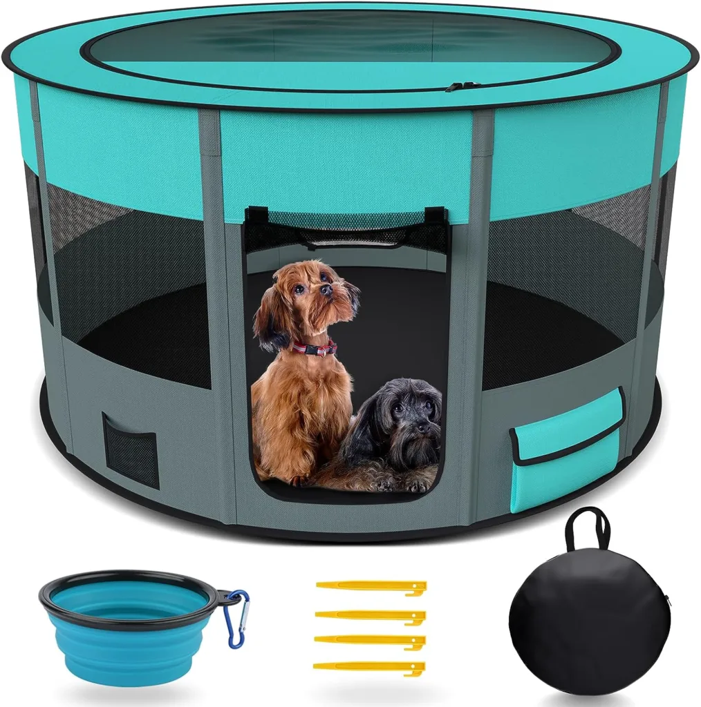 Puppy Playpen for Indoor, Foldable Pet Play Pen for Small Dog Cat Rabbit Kitten, Portable Dog Pen with Roof Lightweight Fabric Playpen 43.3 x 23.6