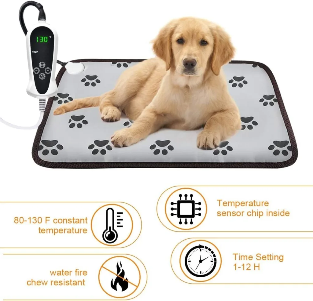 RIOGOO Pet Heating Pad, Dog Cat Electric Heating Pad Waterproof Adjustable Warming Mat with Chew Resistant Steel Cord 72x48cm