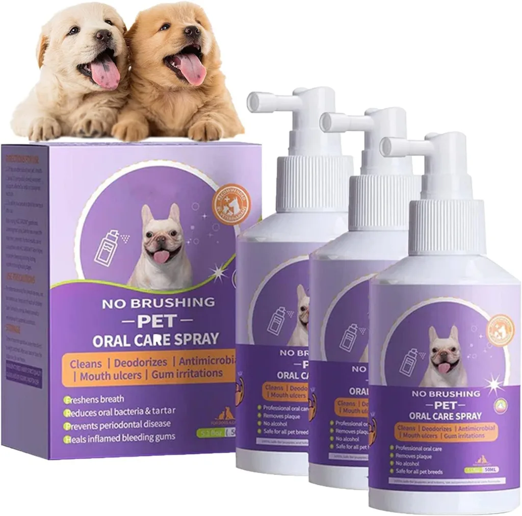 Teeth Cleaning Spray for Dogs  Cats,Pet Oral Spray Clean Teeth,Pet Breath Freshener Spray Care Cleaner,Eliminate Bad Breath, Targets Tartar  Plaque (3 Pcs)