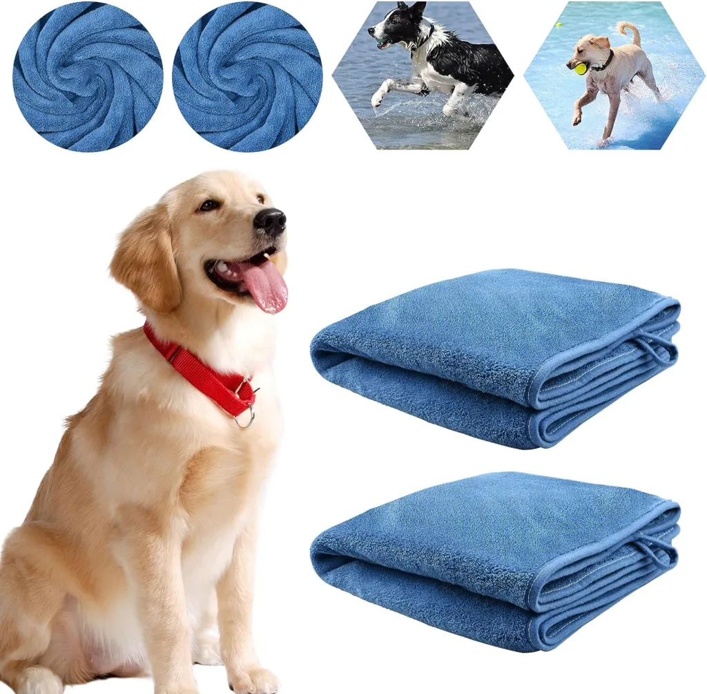 XunHe Pet Towels,Super Absorbent 50×100cm, 2PCS Quick Drying Pet Bath Towels, Puppy Towels, Towel for Dogs Cats and Other Pets, Shower  Bath Supplies, Drying Product, Puppy Grooming Blue(100x 50cm)